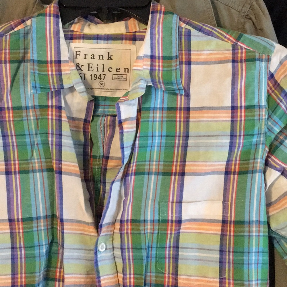 Italian Linen White and green plaid top